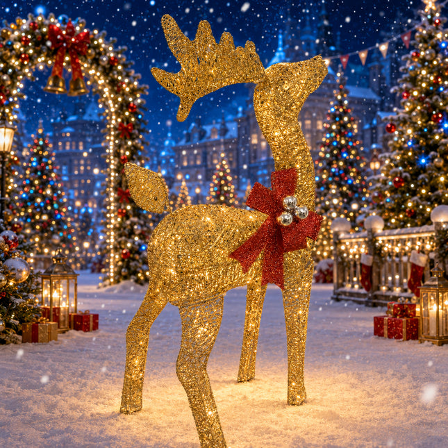 75cm Christmas Reindeer 70LED Warm White Solar Lights Iron Frame Outdoor Garden Xmas Decor