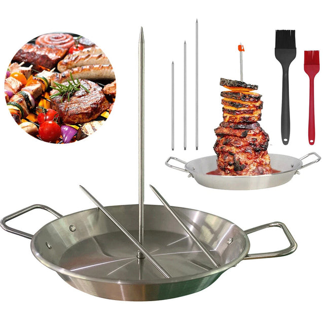 Stainless Steel Vertical Skewer Spikes Set Barbecue Spit Skewer Grill BBQ Pan