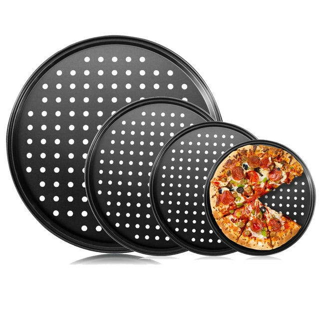 4Pcs Pizza Steel Pan for Oven Nonstick Perforated Round Pizza Baking Sheet Oven Tray 24.5+26+28+32cm
