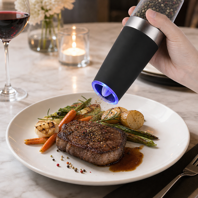 Black Electric Salt and Pepper Grinder, Single Pack, LED Light