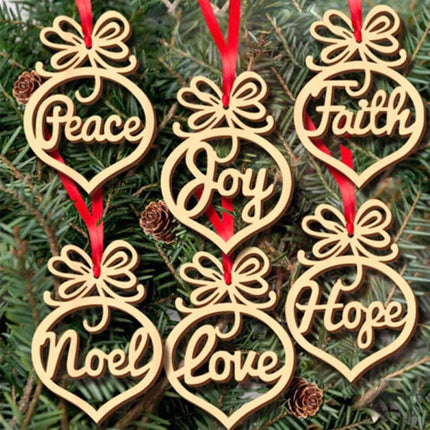 36PCS Xmas Tree Love Heart Wooden Hollow Shapes Pendant Decoration Xmas Gift