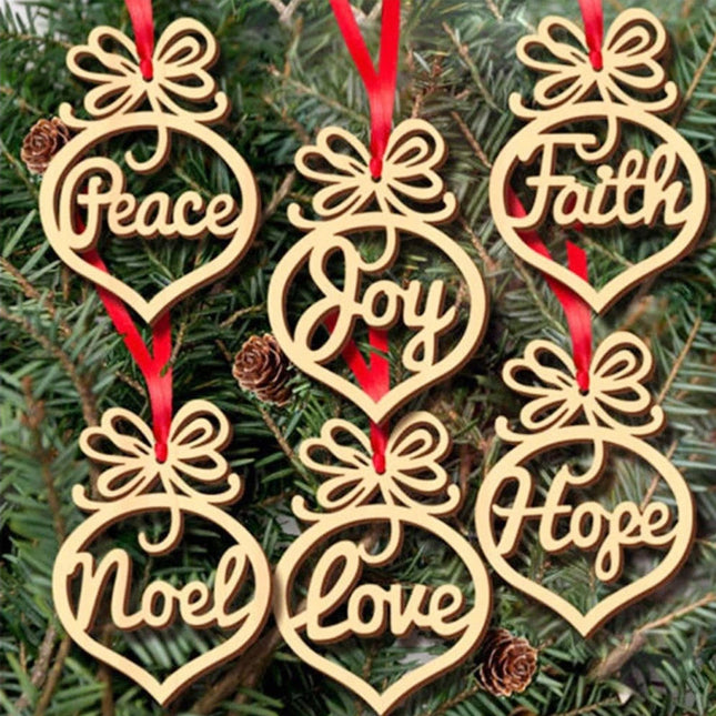 36PCS Xmas Tree Love Heart Wooden Hollow Shapes Pendant Decoration Xmas Gift