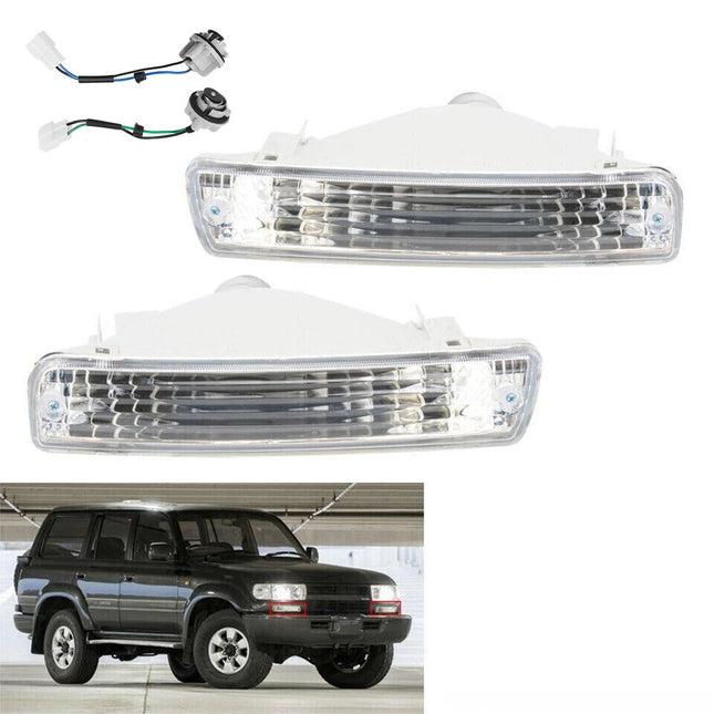 1 Pair Front Turn Indicators Bumper Light For Toyota Land Cruiser HZJ80 Series