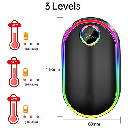 Hand Warmers Rechargeable 10000mAh Electric Pocket Handwarmer with 3 Heat Levels Black