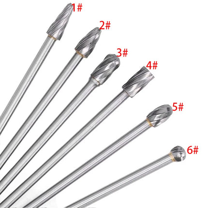 6Pcs Carbide Alloy Rotary Burr Set Tungsten Steel Solid Long Shank Burr Kit