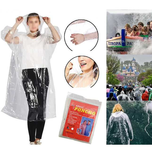 10Pcs Disposable Ponchos Emergency Rain Coats Adult Raincoat Camping Hiking