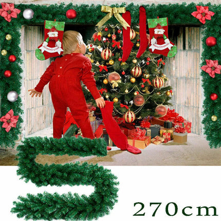 2X 9ft Christmas Garland with LED Lights Artificial Wreath Stairs Rattan Decoration