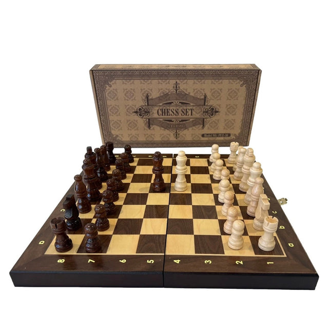 30cm Large Chess Set Wooden Timber Oak Folding Chessboard
