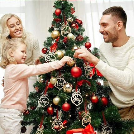 36PCS Xmas Tree Love Heart Wooden Hollow Shapes Pendant Decoration Xmas Gift