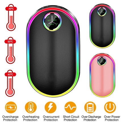 Hand Warmers Rechargeable 10000mAh Electric Pocket Handwarmer with 3 Heat Levels Black