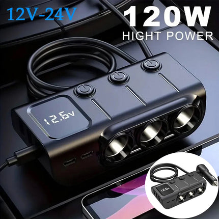 3Way 12-24V Car Cigarette Charger Lighter Socket Splitter Power USB Adapter Port 3Way Car Charger