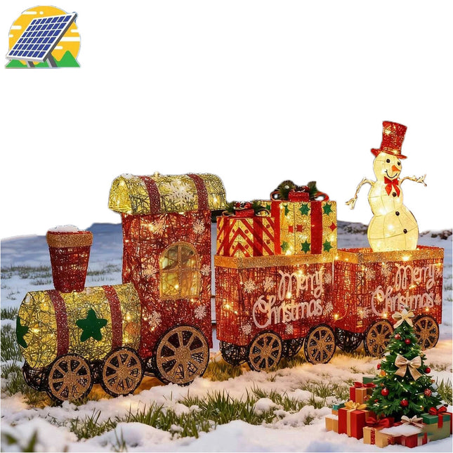 Lighted Christmas Decorations 3 Trains Snowman Light up Front Yard Solar Powered
