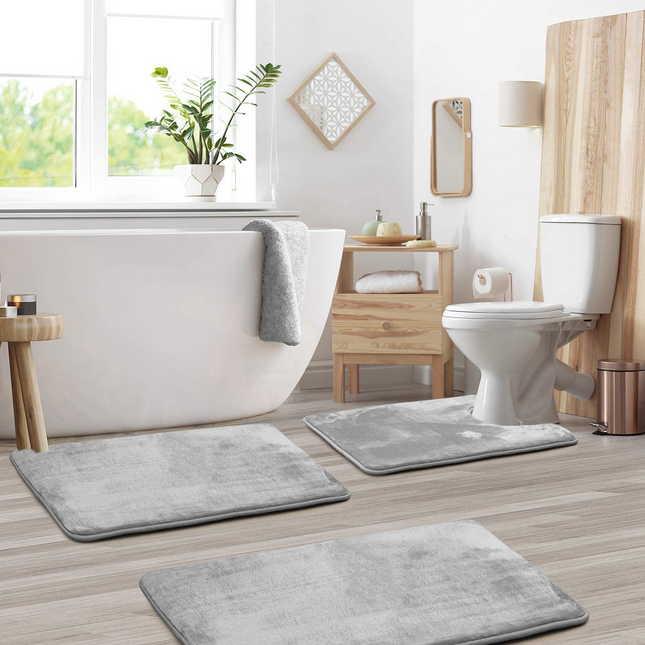 3Pcs Bathroom Mat Set Anti Slip Toilet Rugs Carpet Bath Memory Foam Dry Quickly