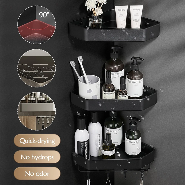 3x Corner Bathroom Kitchen Shelving Organizer Steel Bathroom Rack Towel Holder