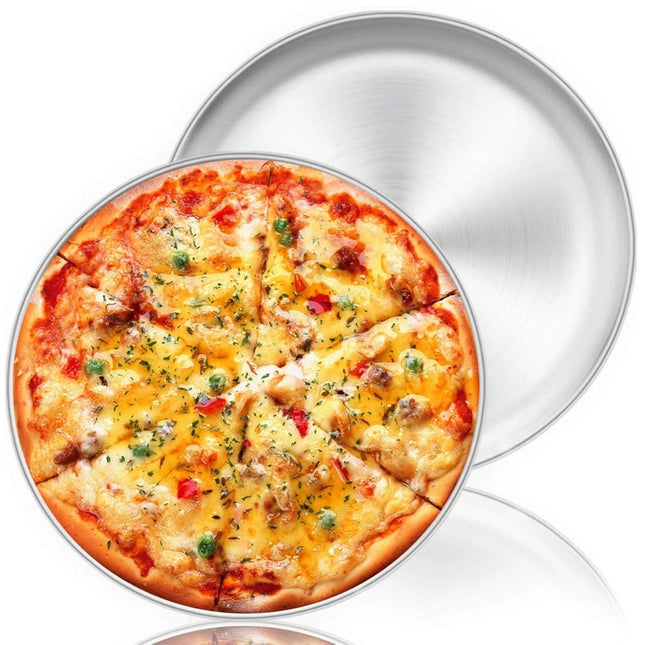 2X Stainless Steel Pizza Pan 30cm Round Pizza Tray Pizza Baking Sheet Easy Clean