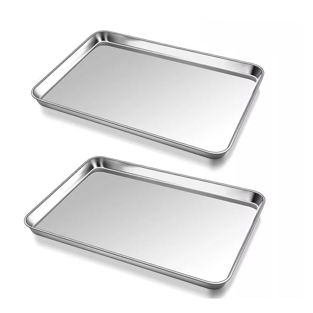 2Pack Stainless Steel Baking Tray Set Non-Stick Sheet Oven Bakeware Plate BBQ 40*30*2.5cm