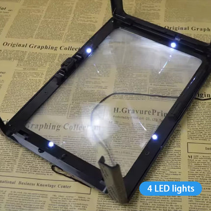 3X Large LED Page Magnifier with Stand Eye Caring Light Desk Reading Fine Print