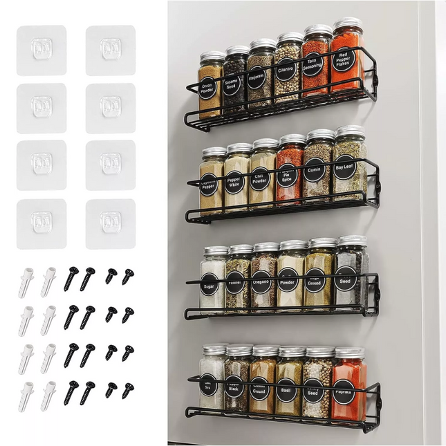 4PCS Kitchen Spice Rack Wall Mounted Shelves Can Storage Cabinet Organiser