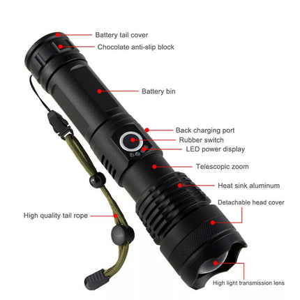Most Powerful 99000000LM LED Military Torch USB Rechargeable Tactical Flashlight