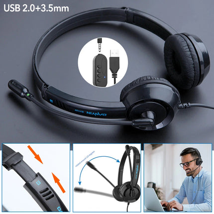 Mpow Wired 3.5mm USB Headset Noise Cancelling Stereo Business Headphones w/ Mic