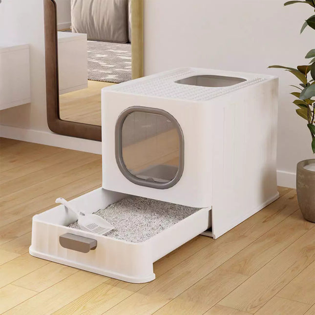 Spacious Foldable Cat Litter Box Toilet Tray Enclosed Kitty Hooded Top Entry XL