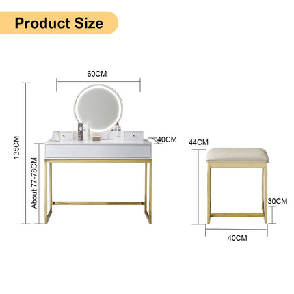 Modern Dressing Table with Adjustable LED Lights and Chair - 60x40cm