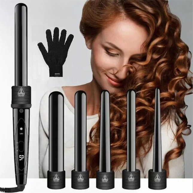 5 In 1 Interchangeable Ceramic Hair Curler Wand Set Styling Curling Iron Roller