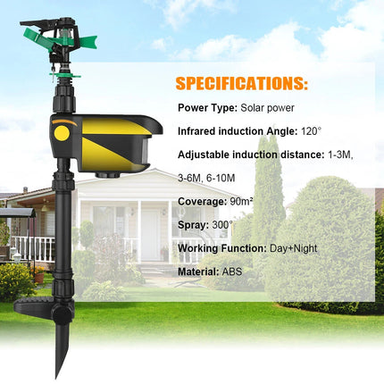 Solar Powered Motion Sensor Activated Animal Repeller Repellent Water Sprinkler