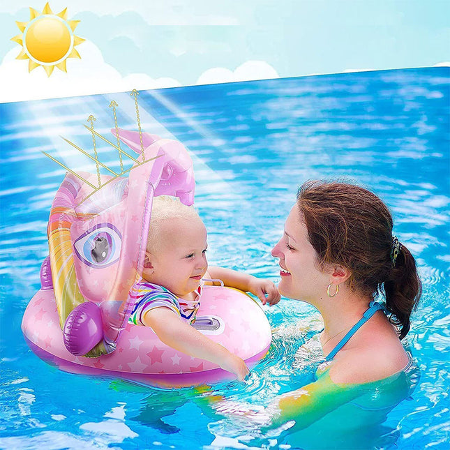 Baby Swimming Float With Sun Canopy Inflatable Kids Swim Pool Safety Seat Ring