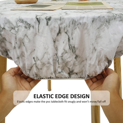 Elastic Edged Round Tablecloth Waterproof Oil-Proof Flannel Backed Table Cover