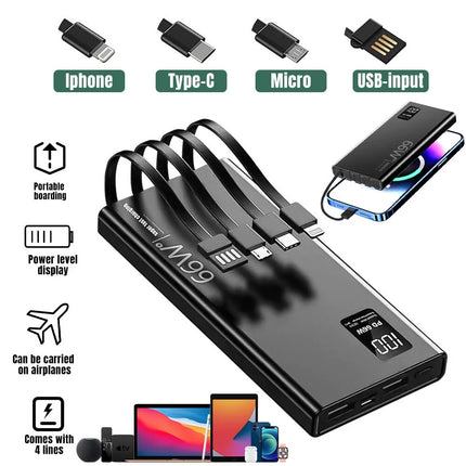 66W 30000mAh PD Fast Charging Power Bank Portable Charger Battery Powerbank Gift