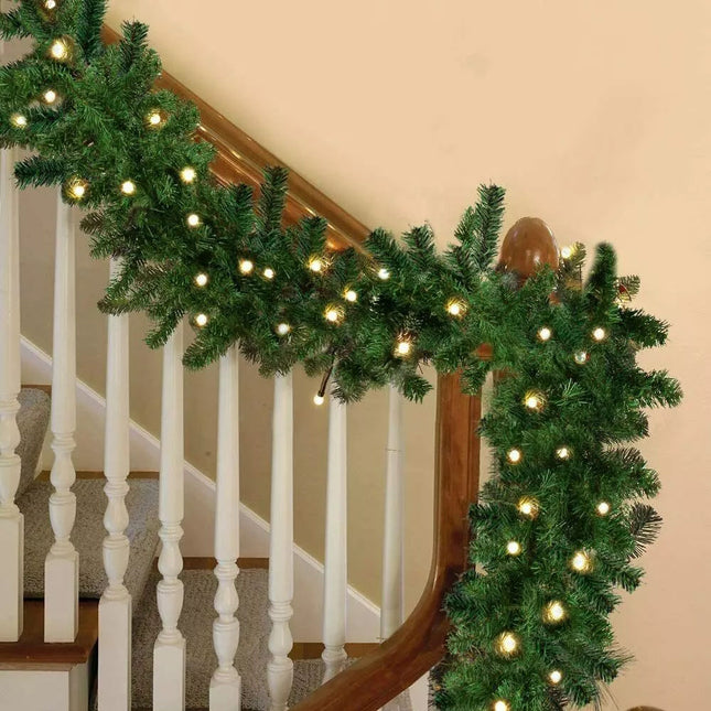 2X 9ft Christmas Garland with LED Lights Artificial Wreath Stairs Rattan Decoration