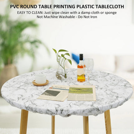 Elastic Edged Round Tablecloth Waterproof Oil-Proof Flannel Backed Table Cover