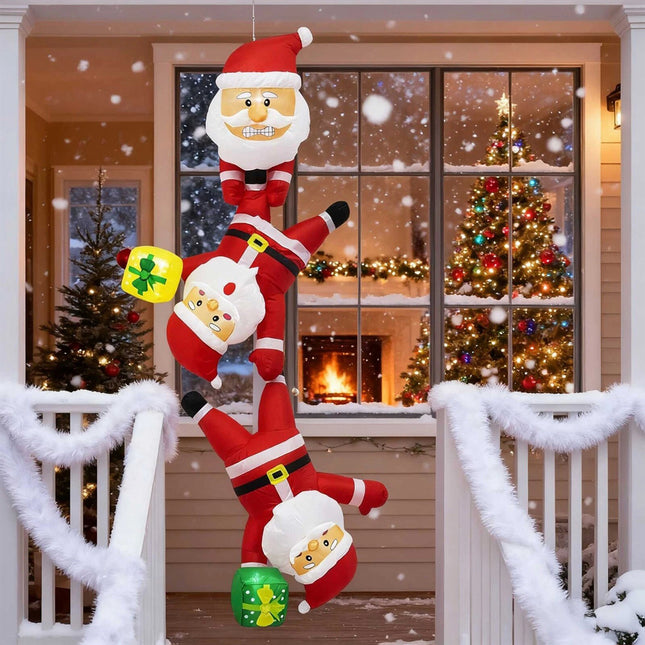 8Ft Inflatable Christmas Cute Funny Hanging Santa Claus With LED lights Xmas
