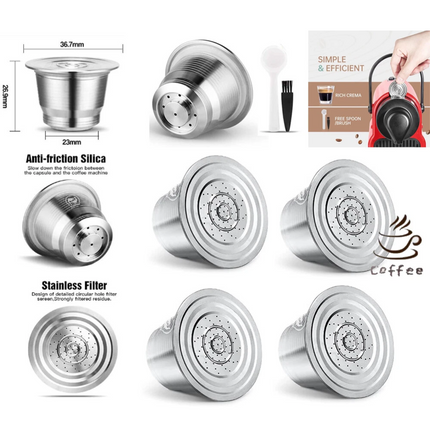 3pcs Stainless Steel Coffee Capsule Cup Reusable/Refillable Pod For Nespresso Machine