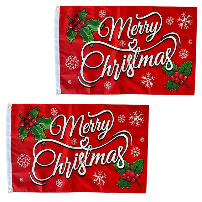 2PCS Merry Christmas Flag 3ft x 2ft / 90 x 60cm Santa Holly Christmas Flag