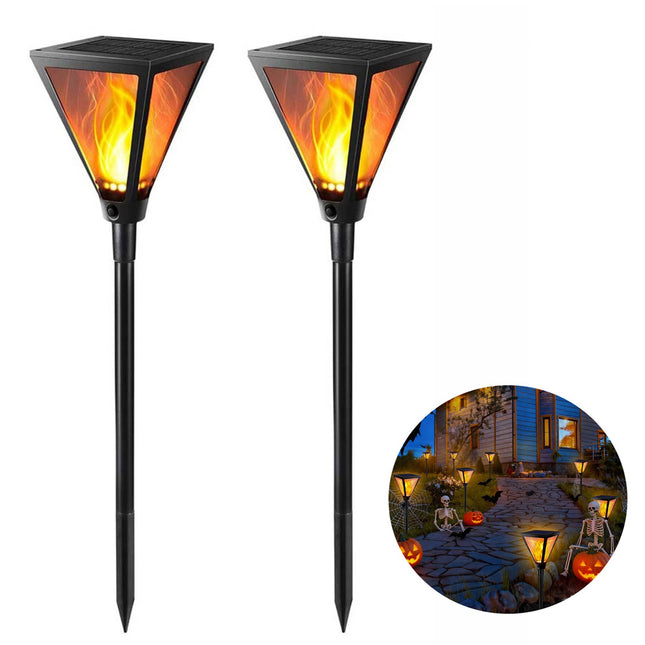 2Pcs Halloween Decoration Solar Outdoor Torch Lights Flickering Garden Light