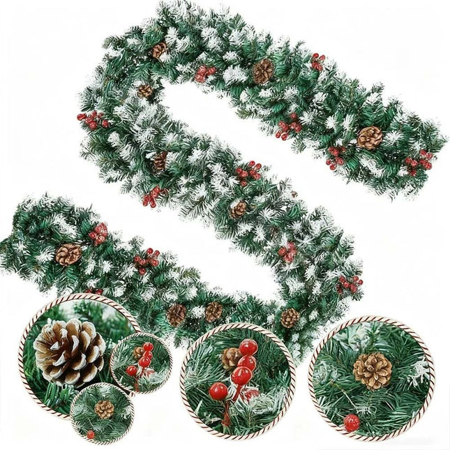 270cm Christmas Garland Artificial Xmas Wreath Tree Decor with Pine and Berries