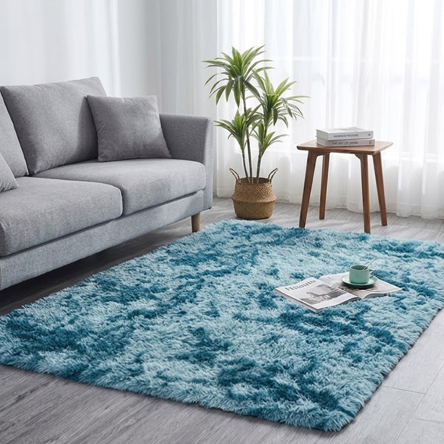 Soft Plush Blue Floor Area Rug 100cm x 160cm - Living Room Bedroom Carpet Mat
