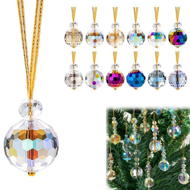 12Pcs Clear Crystal Glass Christmas Balls Ornament Suncatcher Hanging Decor
