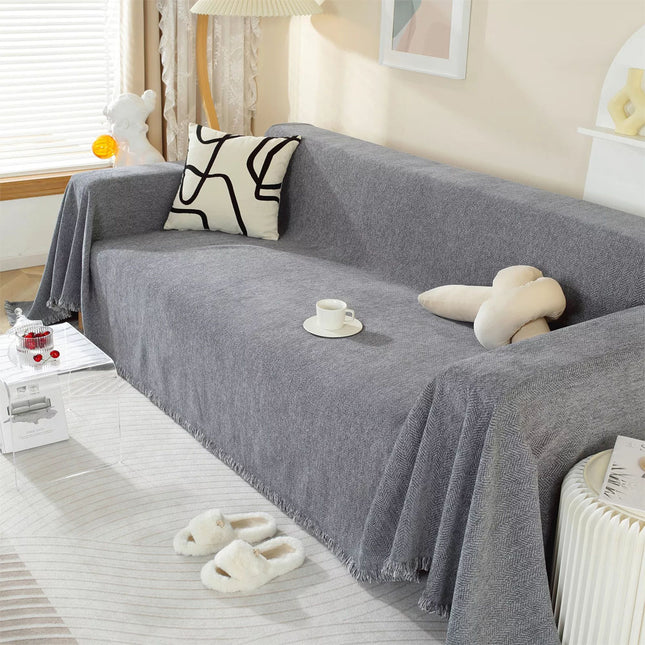 Chenille Retro American Sofa Towel Cover Throw Rug Couch Lounge Cloth Decor (Grey 180*230cm)