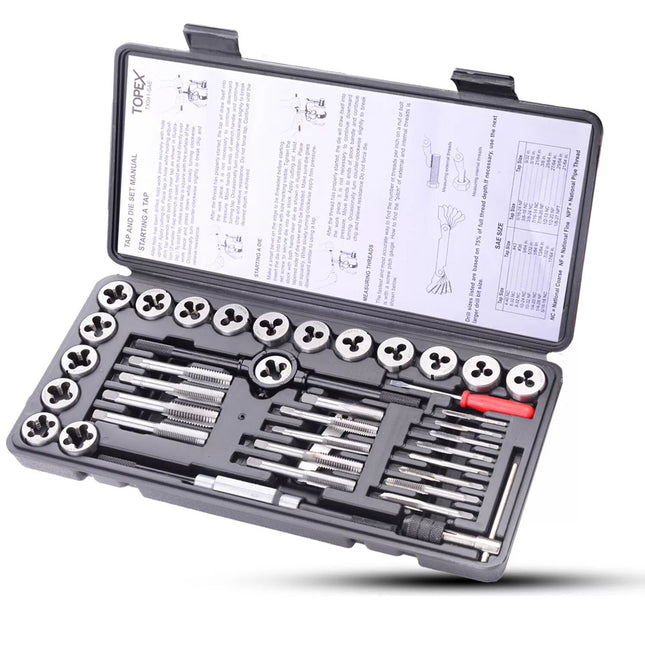 40 PCs Metric Tap and Die Set Screw Thread Drill Kit Pitch Gauge M3-M12