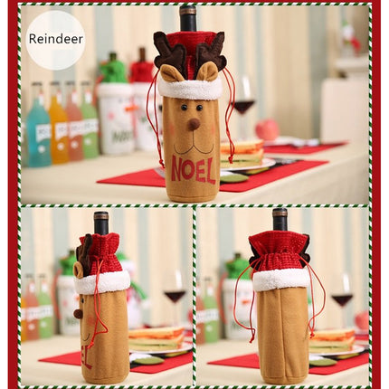 3x Christmas Wine Bottle Bag Cover Santa Snowman Reindeer Table Décor Gift Wrap