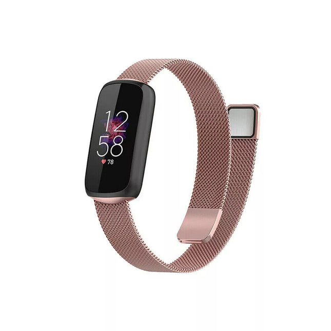 Rose Pink Fitbit Luxe Band Replacement Magnetic Wristband Watch Soft Stainless Steel Strap