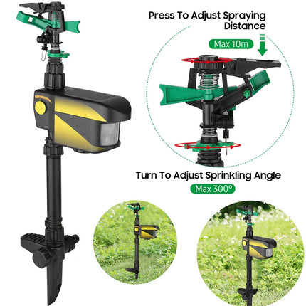 Solar Powered Motion Sensor Activated Animal Repeller Repellent Water Sprinkler