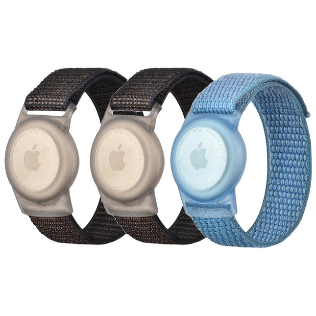 3Packs Apple AirTag Case Wristband Protective Cover Nylon Blue And Black