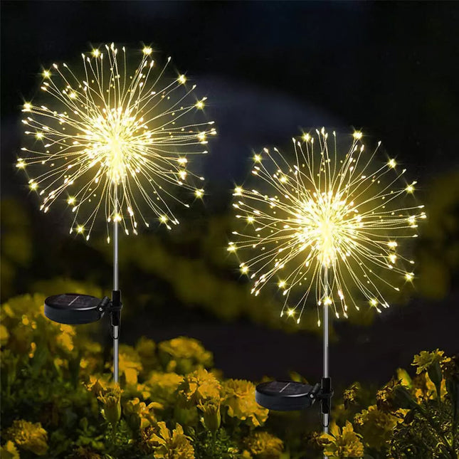 2X Solar Fireworks 150 LED String Lights Fairy Starburst Xmas Garden Night Lamp Warm White