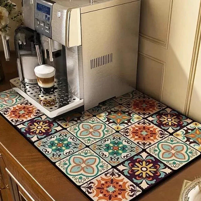 Retro Quick-Drying Water-Draining Mat for Kitchen Bar Countertops 50*60CM Style-A