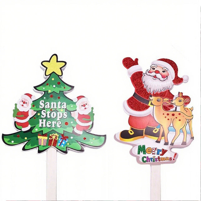 2x Christmas Decor Glitter Santa Reindeer Yard Garden Signs Stakes Lawn Ornament