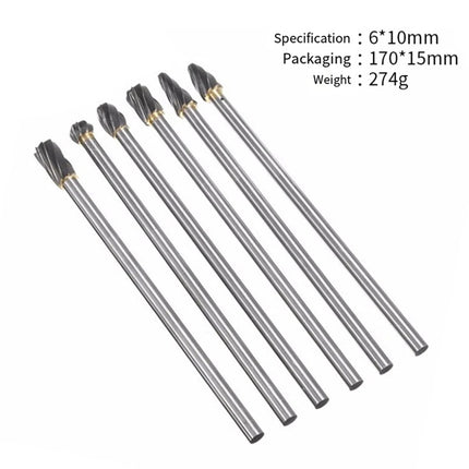 6Pcs Carbide Alloy Rotary Burr Set Tungsten Steel Solid Long Shank Burr Kit